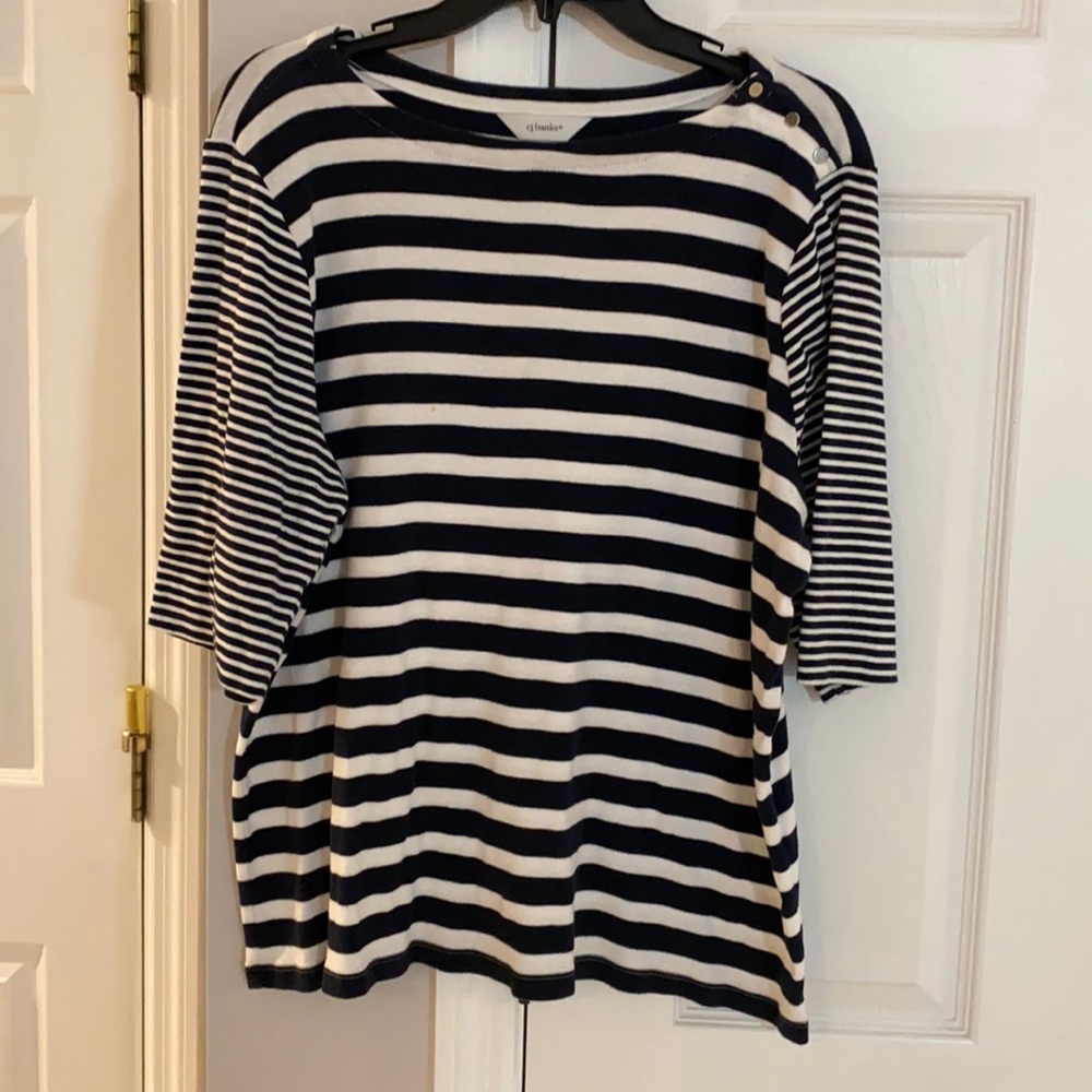 CJ Banks navy stripped blouse 3/4 sleeves